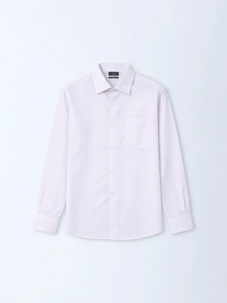 WES Formals Light Pink Solid Slim-Fit Cotton Shirt - Image 2