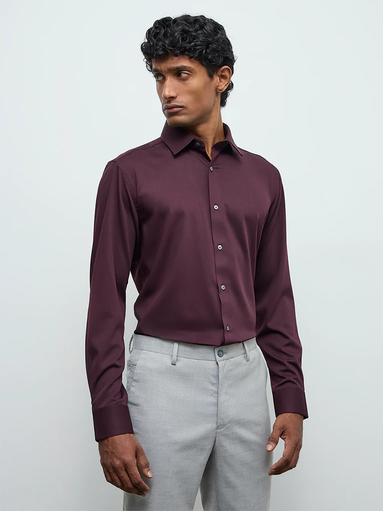 WES Formals Maroon Slim-Fit Shirt