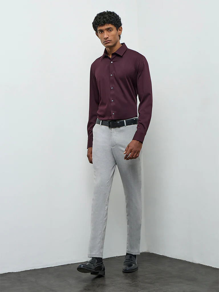 WES Formals Maroon Slim-Fit Shirt - Image 2