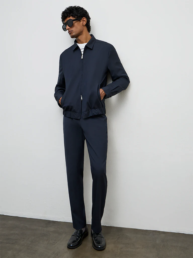 WES Formals Navy Pinstripe Slim-Fit Jacket - Image 2