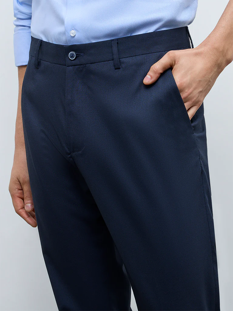 WES Formals Navy Relaxed-Fit Mid-Rise Trousers - Image 4