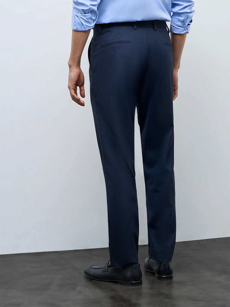 WES Formals Navy Relaxed-Fit Mid-Rise Trousers - Image 5