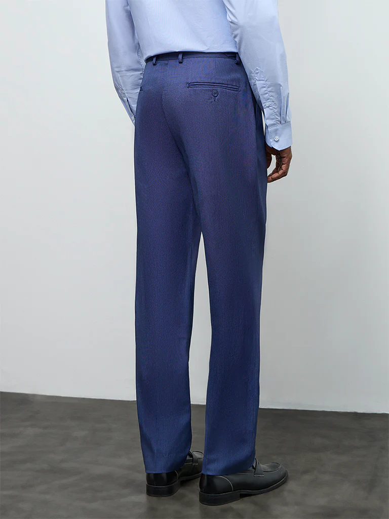 WES Formals Navy Relaxed-Fit Mid-Rise Trousers - Image 4