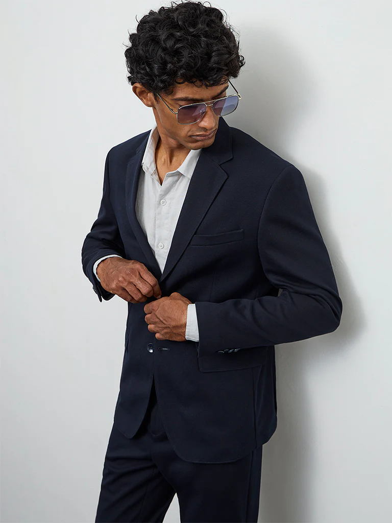 WES Formals Navy Slim-Fit Blazer