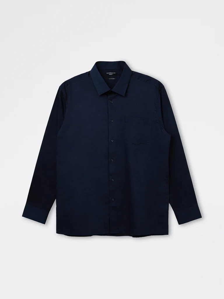 WES Formals Navy Slim-Fit Cotton Shirt