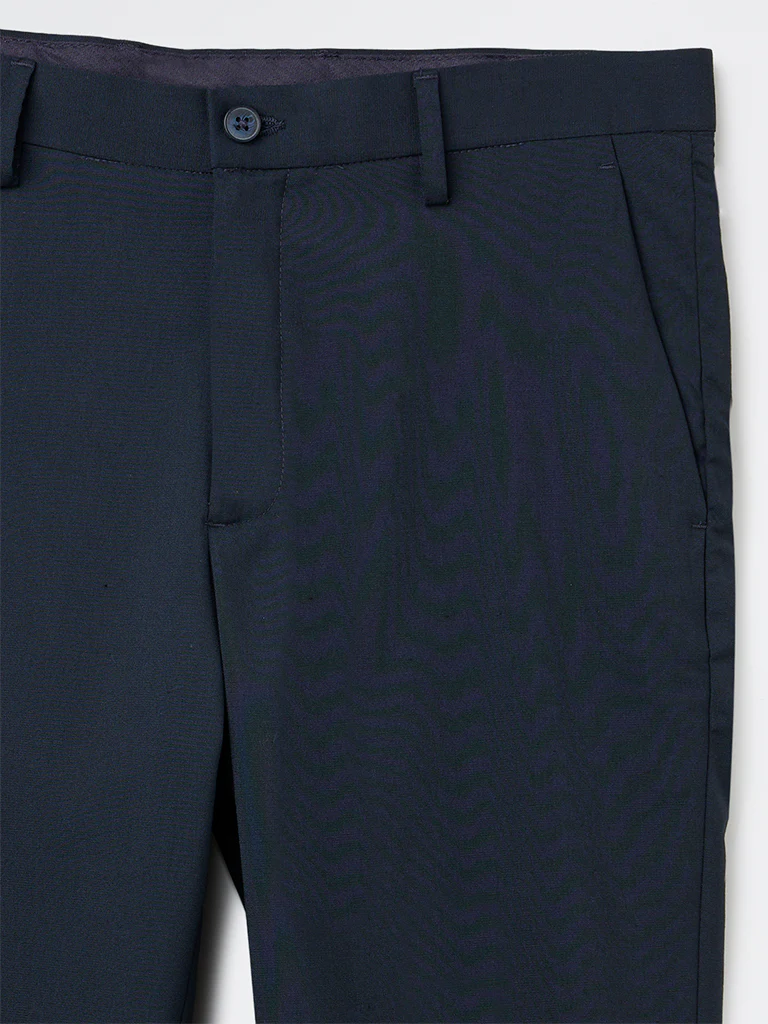 WES Formals Navy Slim-Fit Mid-Rise Trousers - Image 4