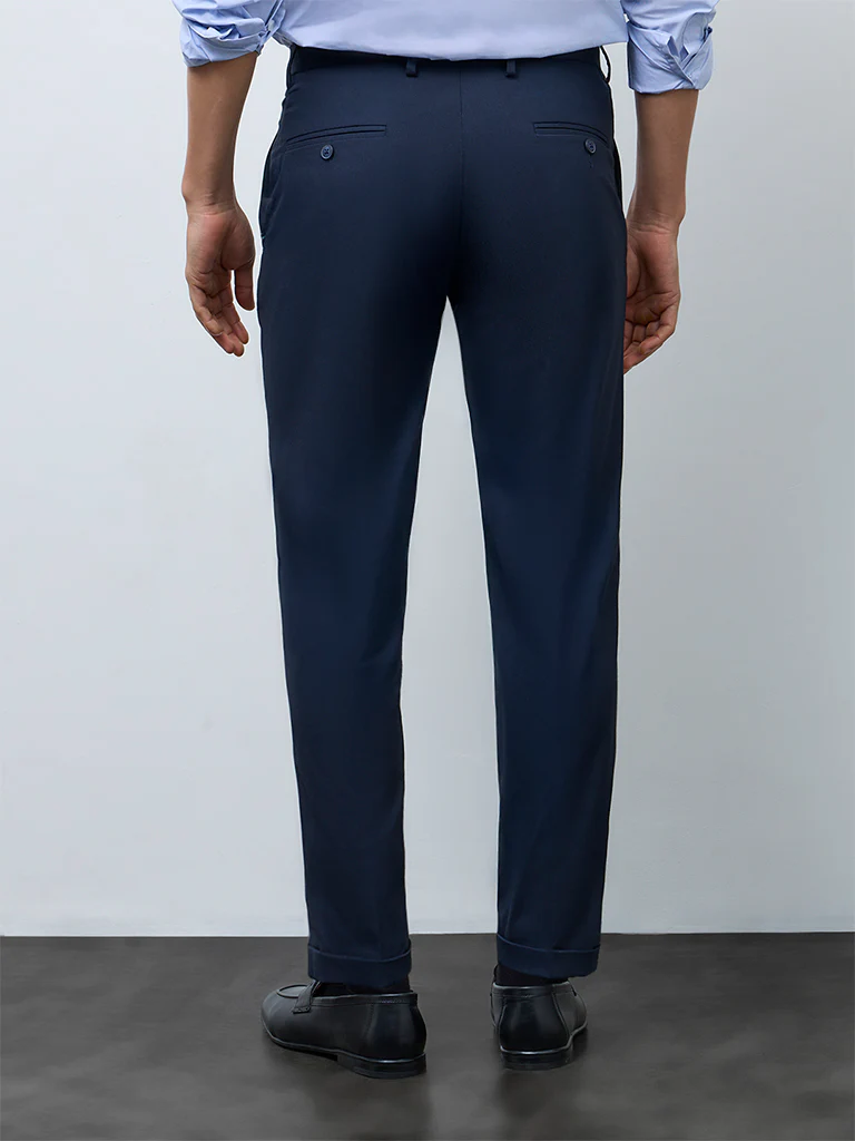 WES Formals Navy Slim-Fit Mid-Rise Trousers - Image 4