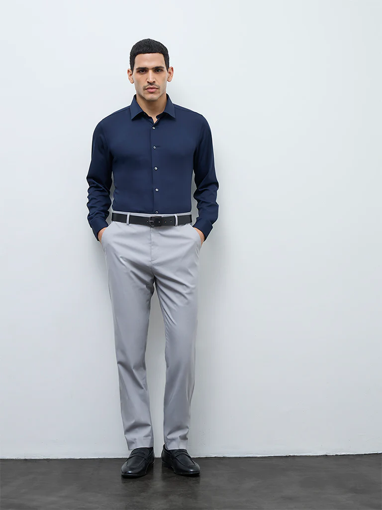 WES Formals Navy Slim-Fit Shirt - Image 3