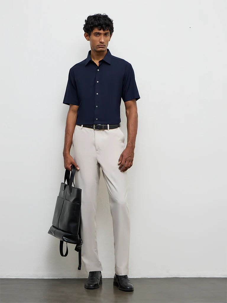 WES Formals Navy Slim-Fit Shirt - Image 3