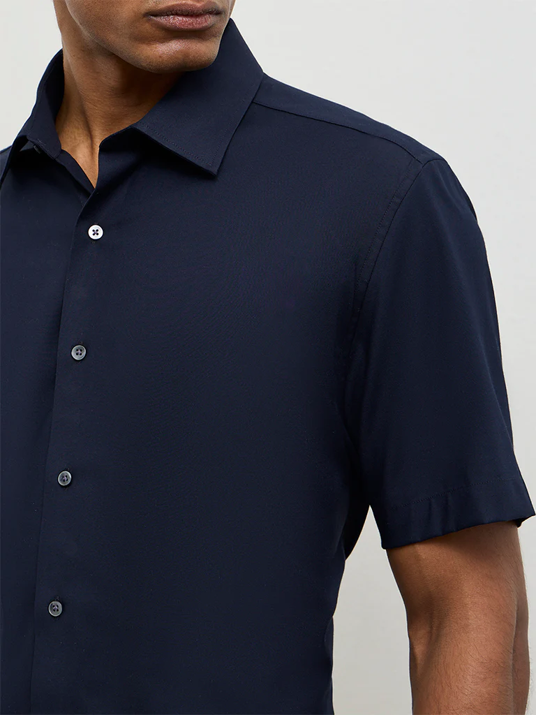WES Formals Navy Slim-Fit Shirt - Image 4
