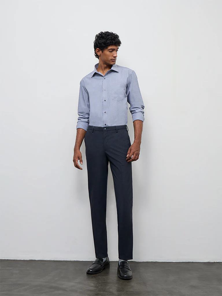 WES Formals Navy Ultra Slim-Fit Mid-Rise Trousers - Image 2
