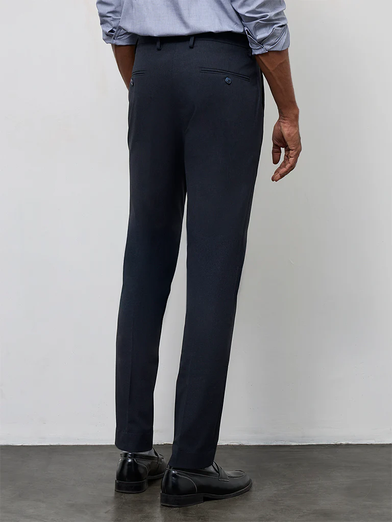 WES Formals Navy Ultra Slim-Fit Mid-Rise Trousers - Image 4
