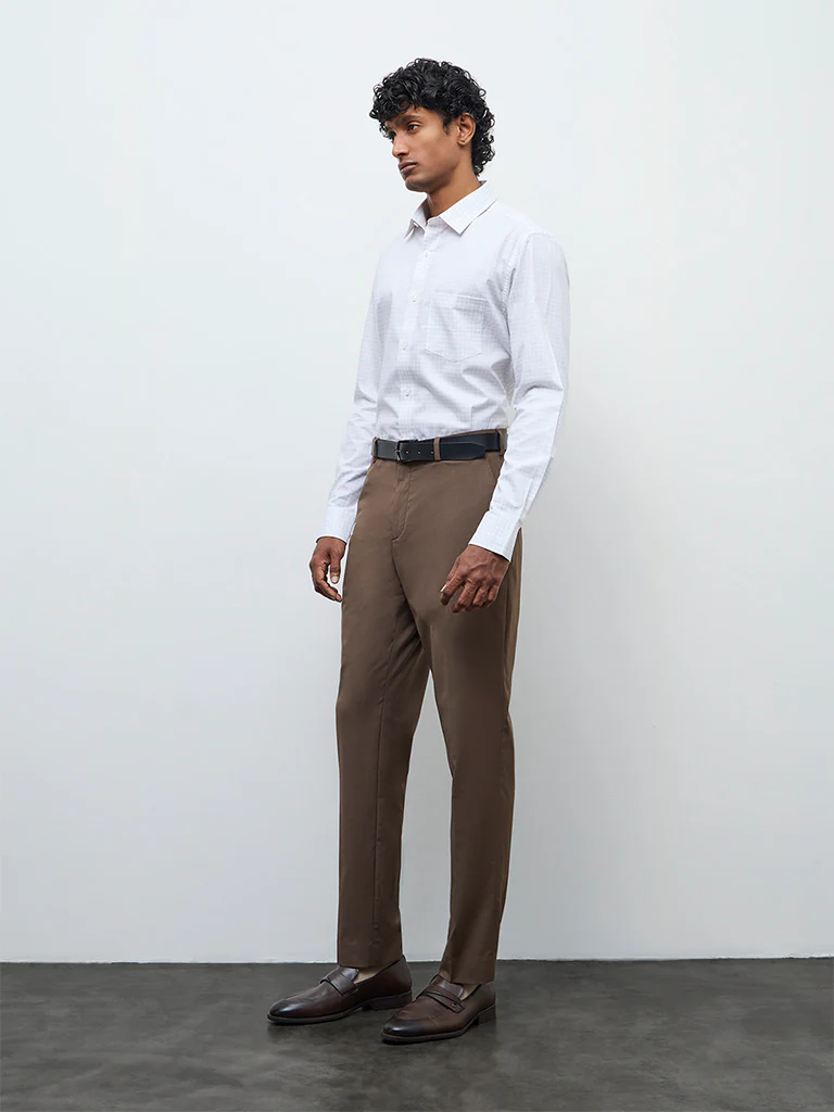 WES Formals Off-White Check Relaxed Fit Cotton Shirt - Image 2