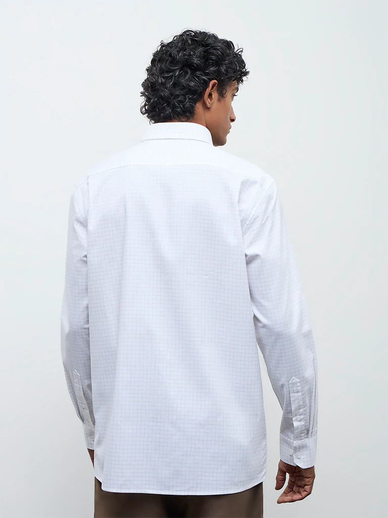 WES Formals Off-White Check Relaxed Fit Cotton Shirt - Image 4