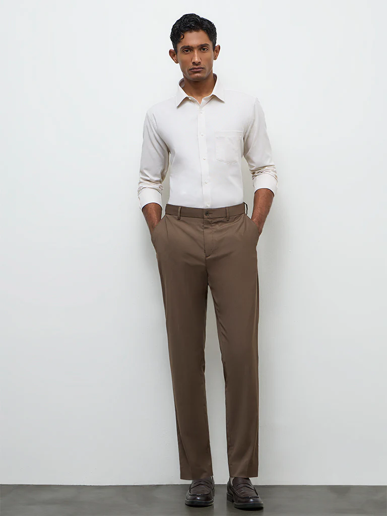WES Formals Off-White Slim-Fit Cotton Shirt - Image 2