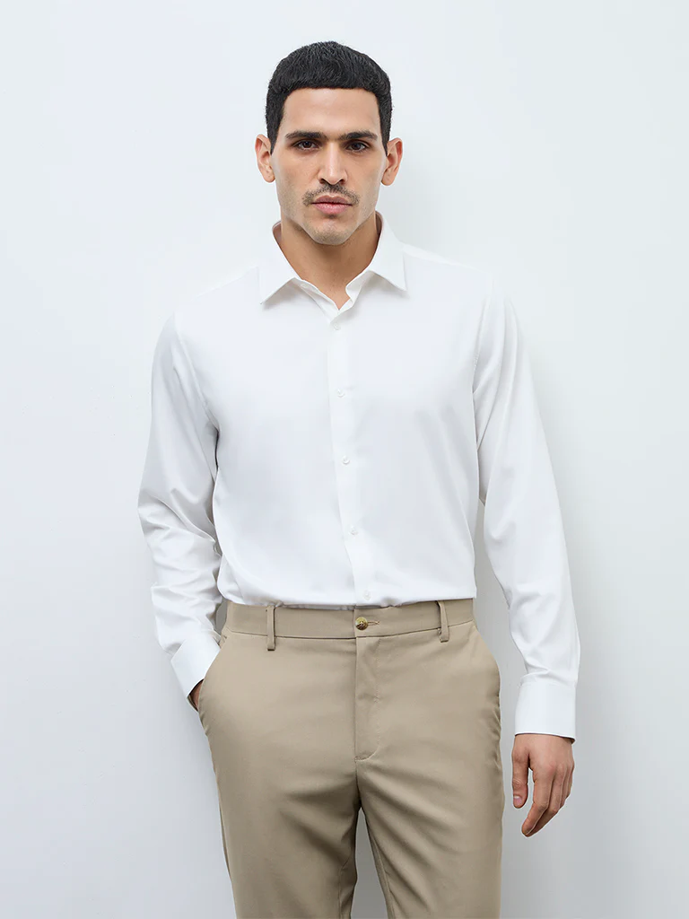 WES Formals Off-White Slim-Fit Shirt