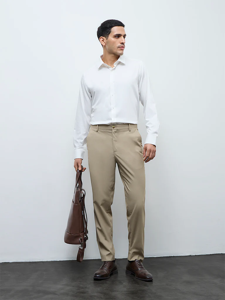 WES Formals Off-White Slim-Fit Shirt - Image 3