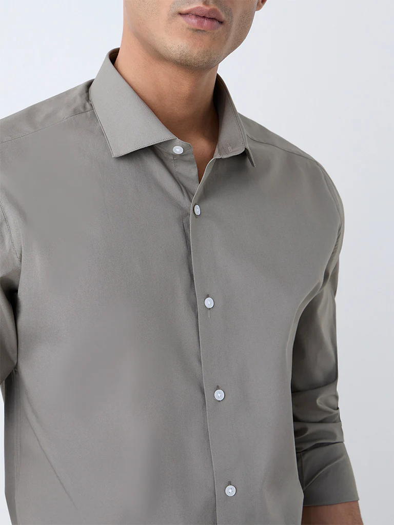 WES Formals Olive Slim-Fit Cotton-Blend Shirt - Image 3