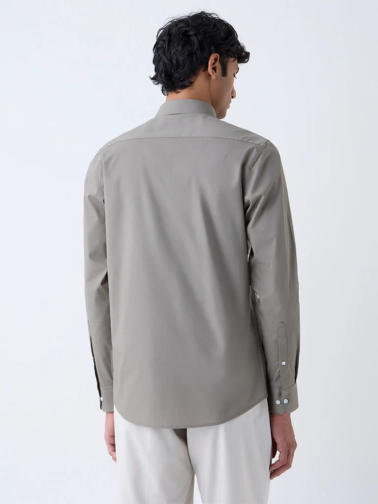 WES Formals Olive Slim-Fit Cotton-Blend Shirt - Image 4