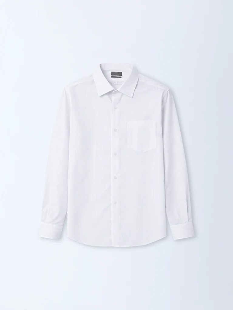 WES Formals Pink Pinstriped Slim-Fit Cotton Shirt - Image 2