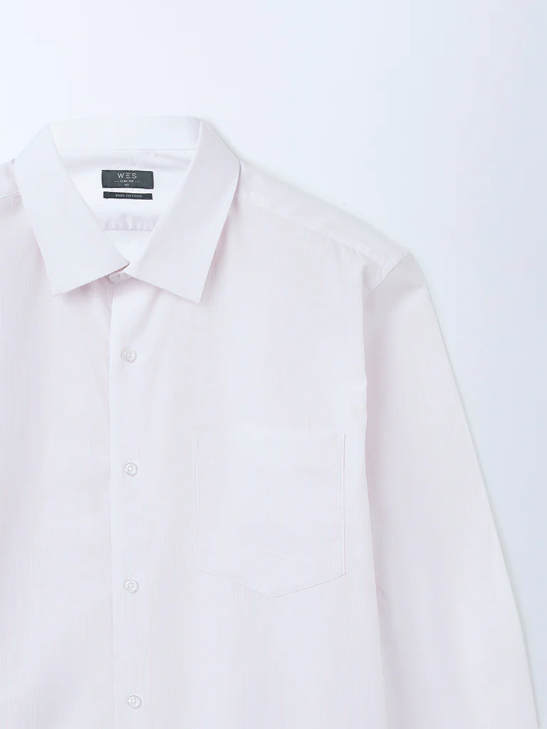 WES Formals Pink Pinstriped Slim-Fit Cotton Shirt - Image 3