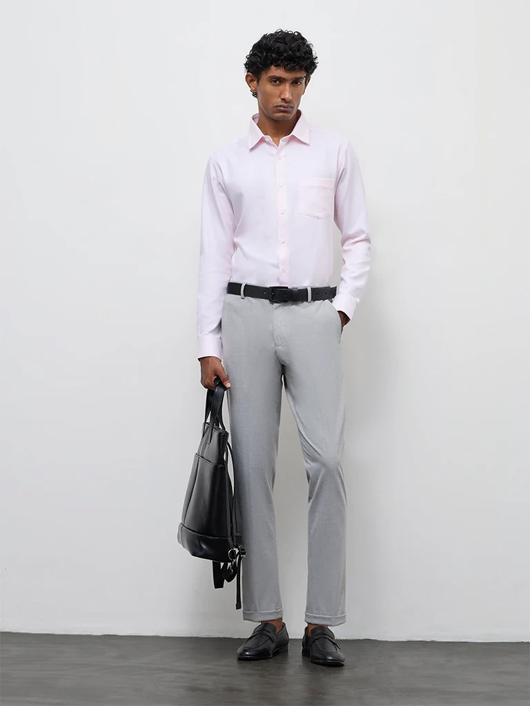 WES Formals Pink Slim-Fit Cotton Shirt