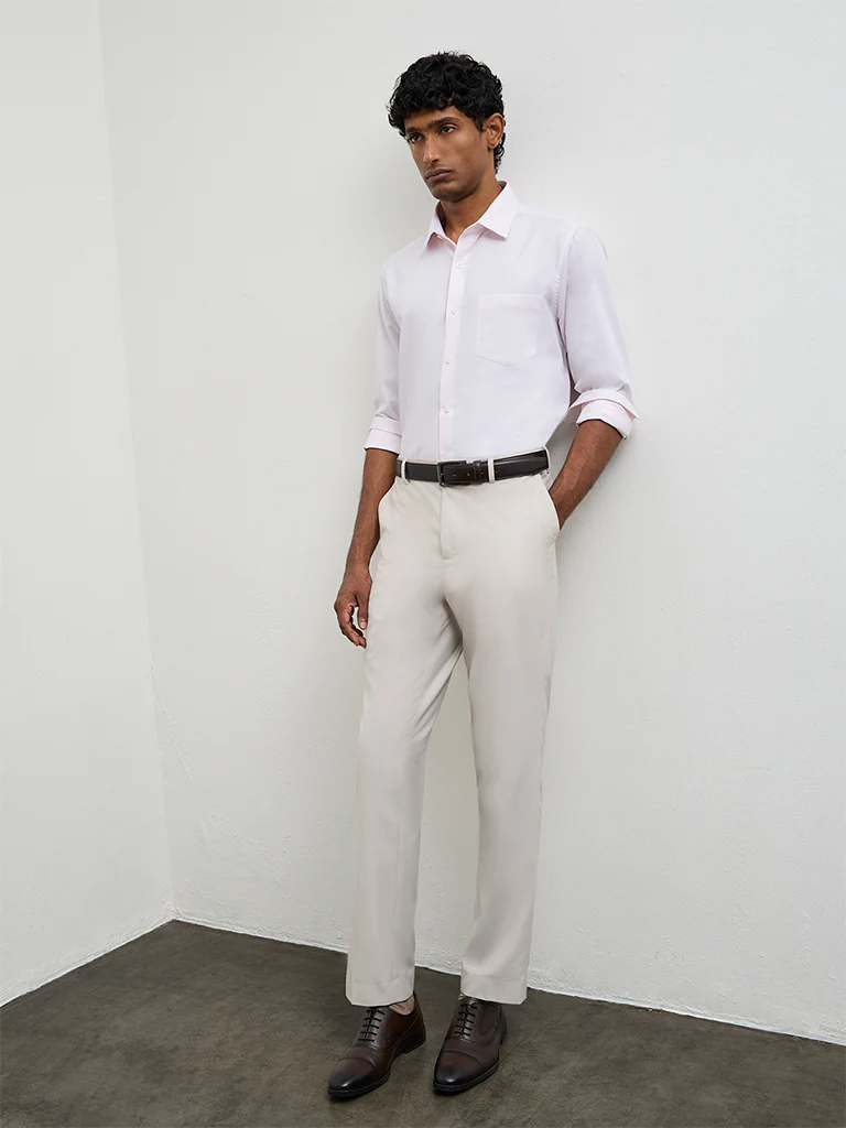WES Formals Pink Slim-Fit Cotton Shirt