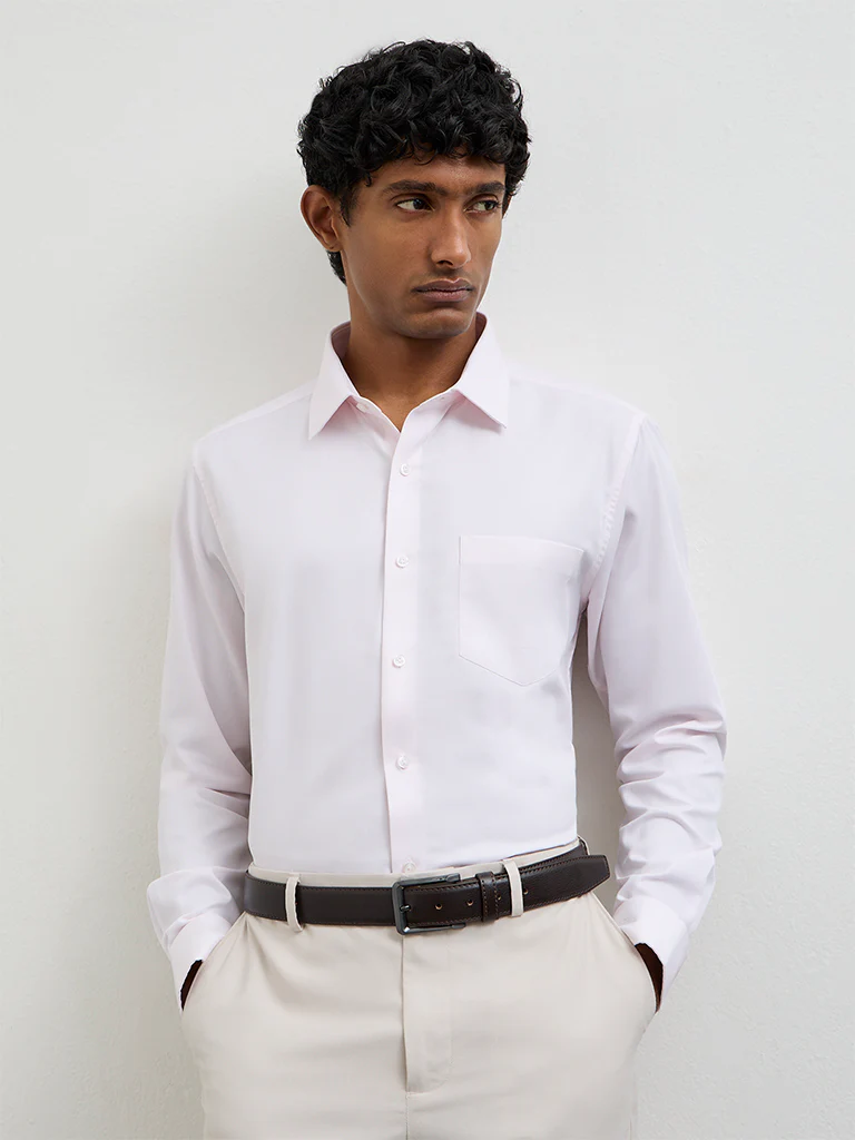 WES Formals Pink Slim-Fit Cotton Shirt - Image 2