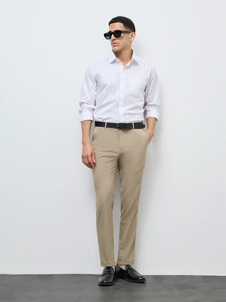 WES Formals Pink Striped Slim-Fit Cotton Shirt - Image 2