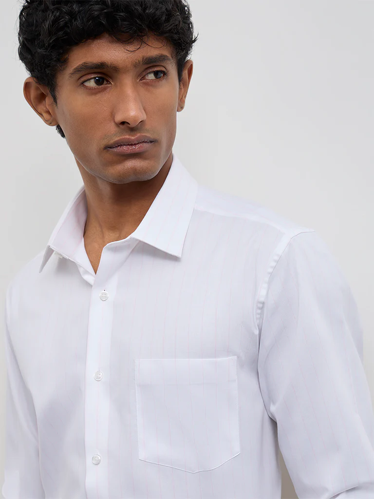 WES Formals Pink Striped Slim-Fit Cotton Shirt - Image 3