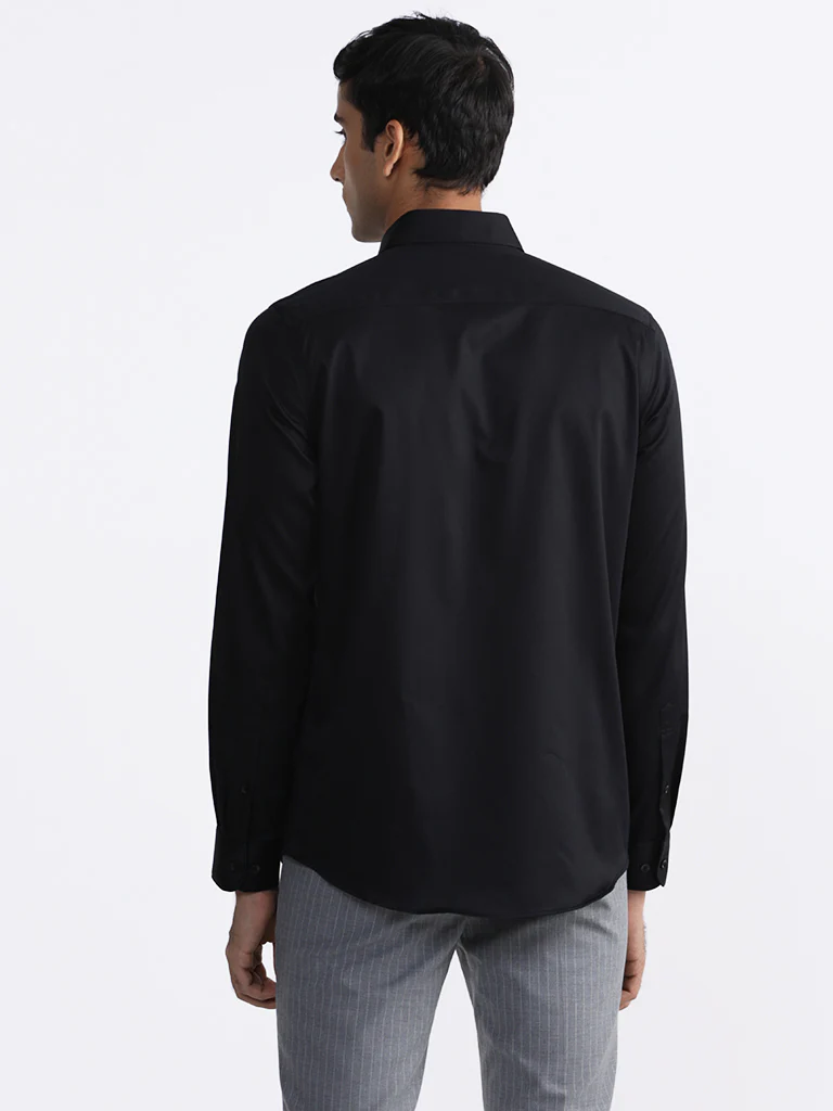 WES Formals Plain Black Slim-Fit Shirt - Image 5