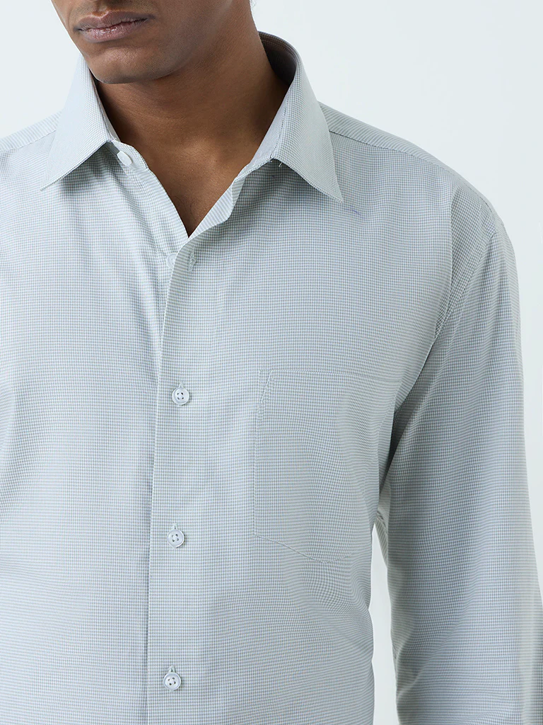 WES Formals Sage Houndstooth Relaxed-Fit Cotton Shirt - Image 2