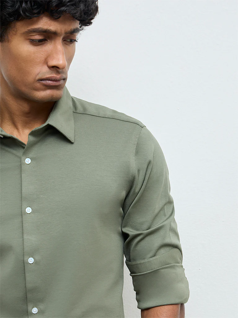 WES Formals Sage Slim-Fit Cotton-Blend Shirt - Image 4