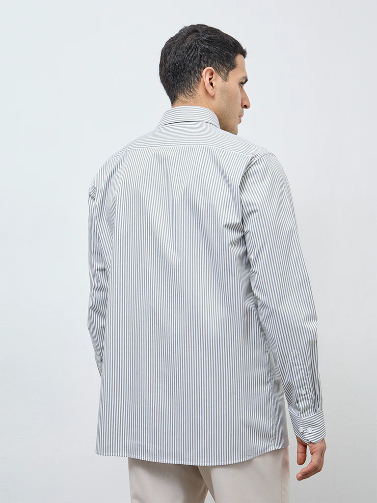 WES Formals Sage Striped Relaxed-Fit Cotton Shirt - Image 4