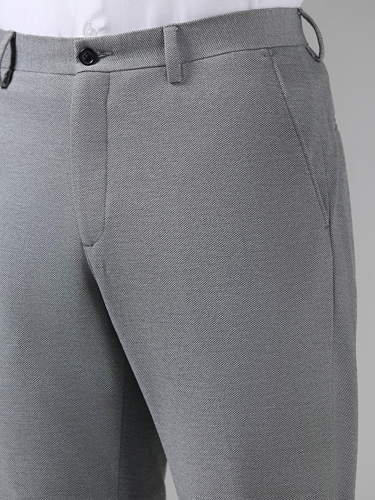 WES Formals Solid Grey Slim-Fit Mid-Rise Trousers - Image 3