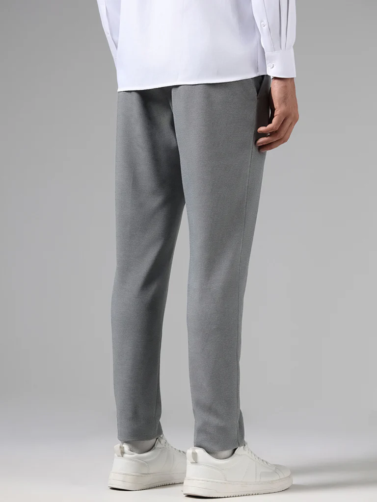 WES Formals Solid Grey Slim-Fit Mid-Rise Trousers - Image 5