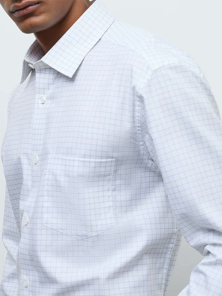WES Formals White Checkered Relaxed-Fit Cotton Shirt - Image 3