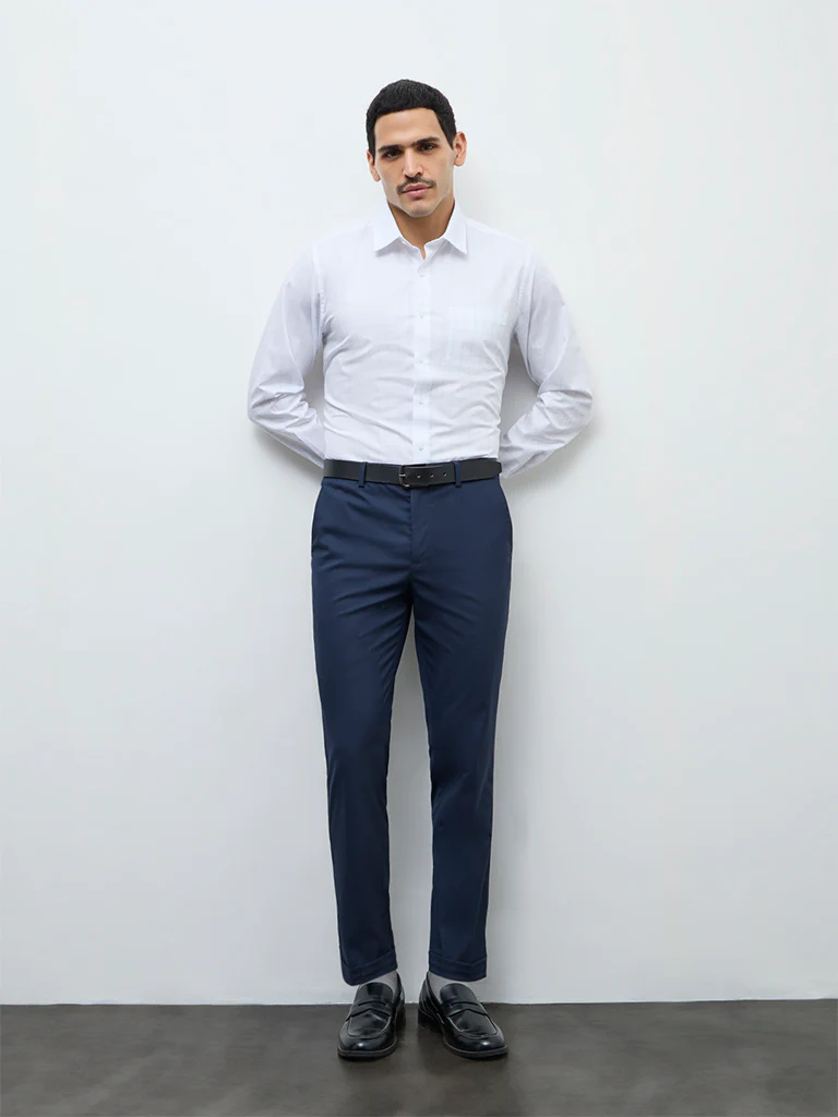 WES Formals White Checkered Slim-Fit Cotton Shirt