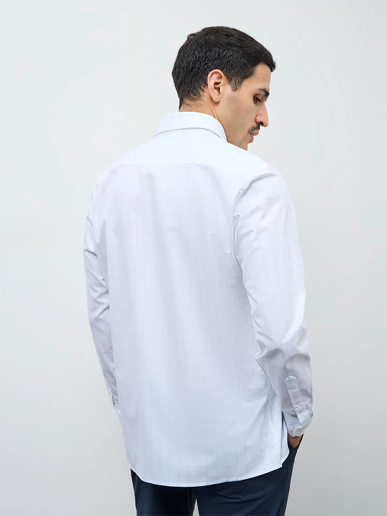WES Formals White Checkered Slim-Fit Cotton Shirt - Image 4