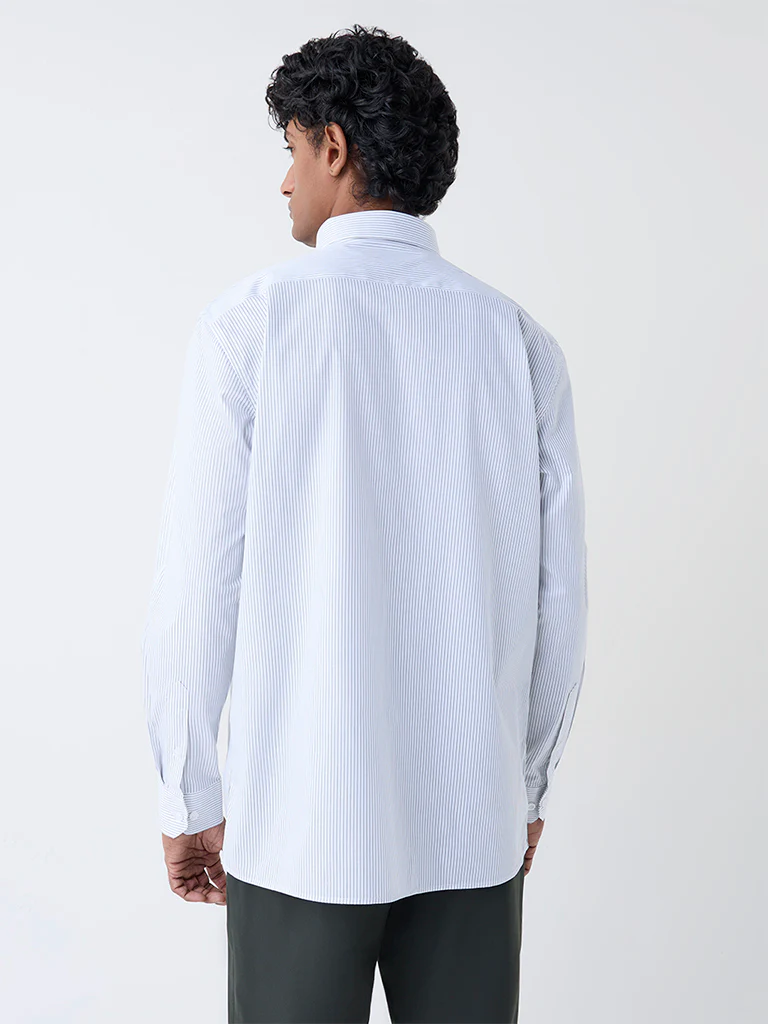 WES Formals White Pinstriped Relaxed-Fit Cotton Shirt - Image 4