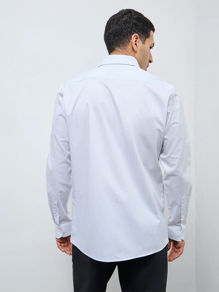 WES Formals White Pinstriped Slim-Fit Cotton Shirt - Image 4