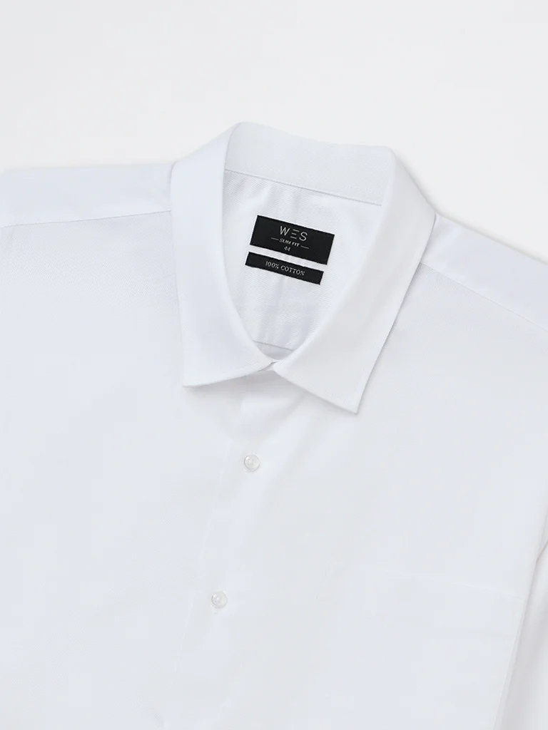 WES Formals White Slim-Fit Cotton Shirt - Image 3