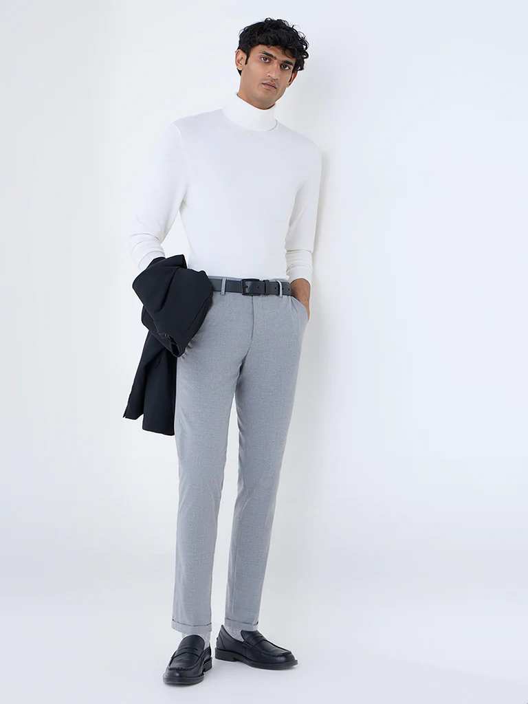 WES Formals White Slim-Fit Turtleneck Sweater - Image 3