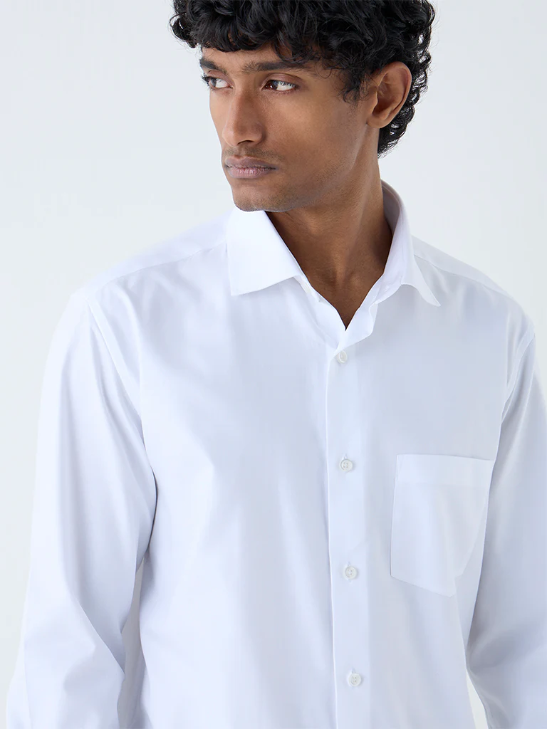 WES Formals White Solid Relaxed-Fit Cotton Shirt - Image 2