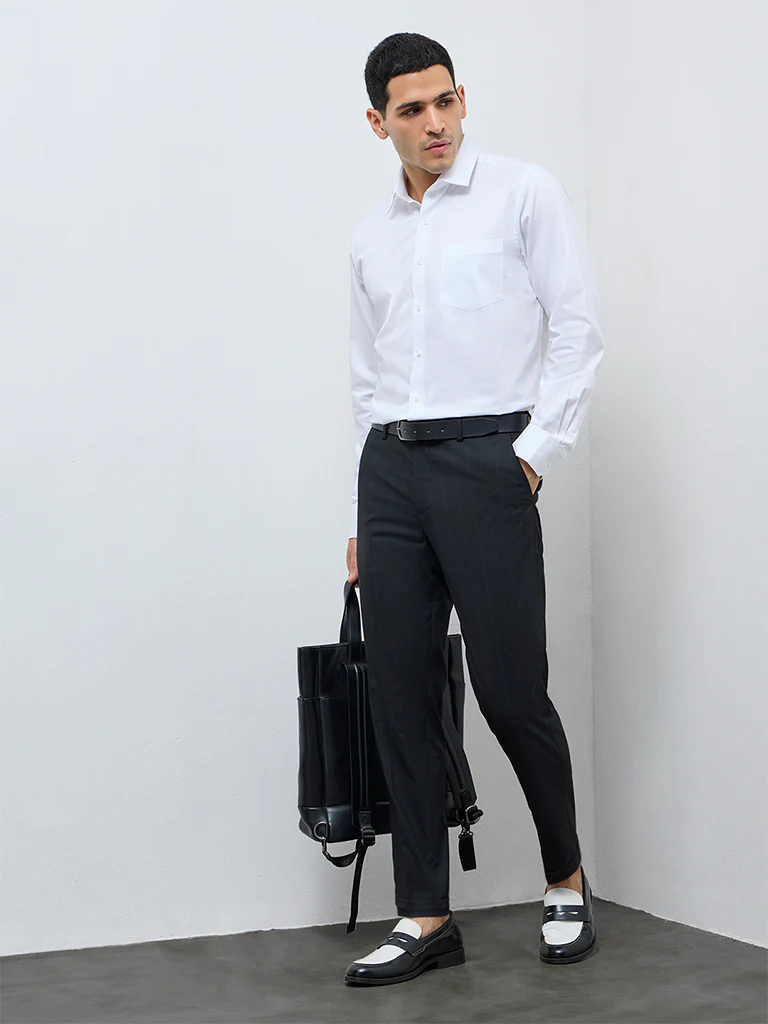 WES Formals White Solid Slim-Fit Cotton Shirt - Image 2