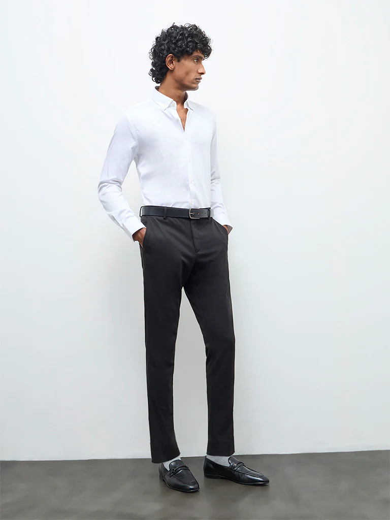 WES Formals White Solid Slim-Fit Cotton Shirt - Image 2