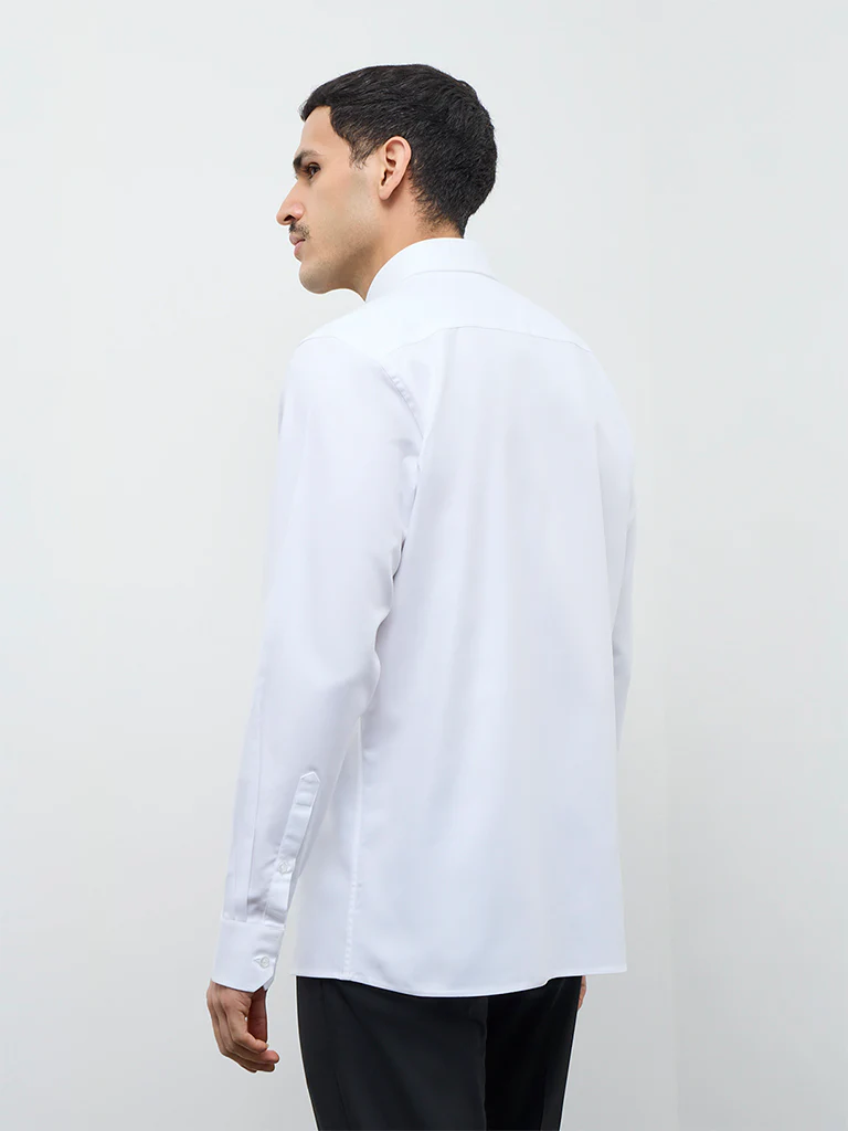 WES Formals White Solid Slim-Fit Cotton Shirt - Image 4