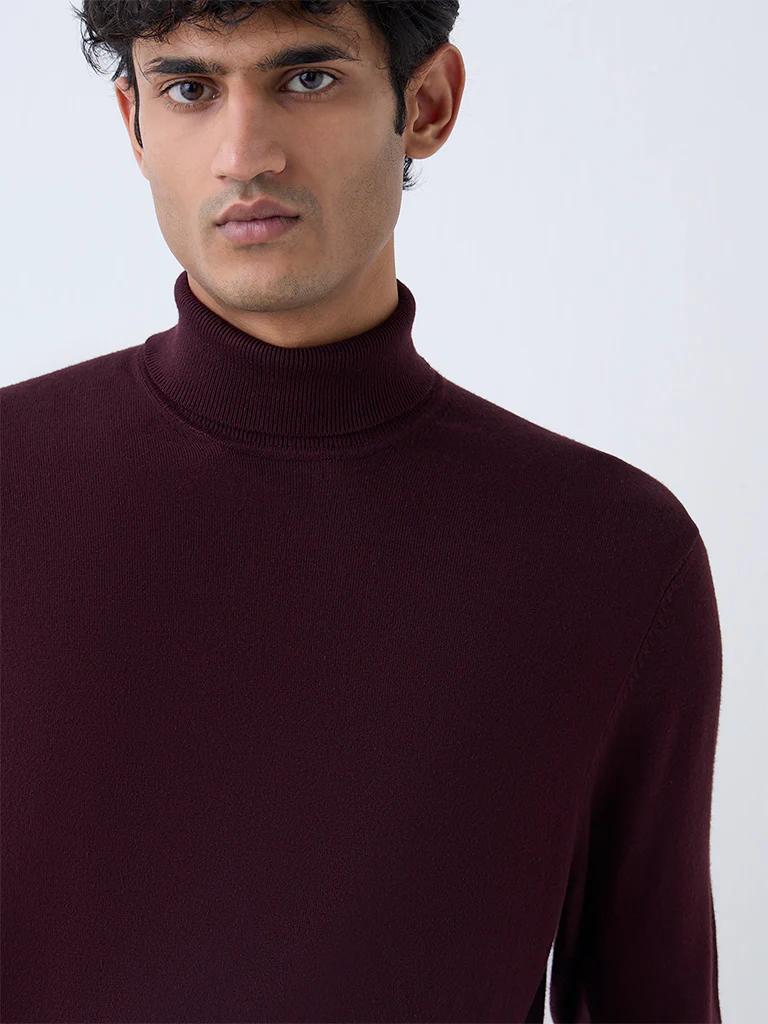 WES Formals Wine Slim-Fit Turtleneck Sweater - Image 4