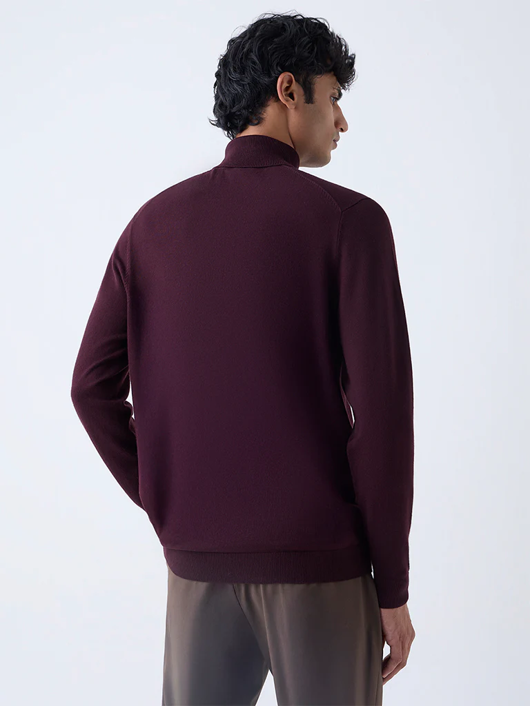 WES Formals Wine Slim-Fit Turtleneck Sweater - Image 5