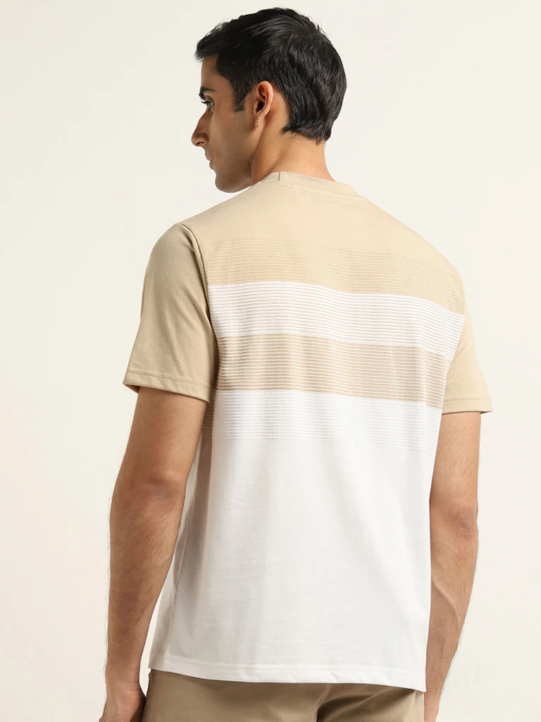 WES Lounge Beige Colour-Blocked Relaxed-Fit Cotton-Blend T-Shirt - Image 4